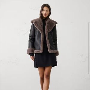 Banana Republic Women's Black and Brown Faux Fur Trim Jacket XL